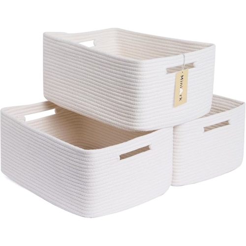 Large Storage Baskets for Shelves, Closet Organizers Bins for Clothes Blanket Towels, Baby Nursery, Toy Baskets Box, Woven Rope Baskets, 17 x 13 x 7.5”, 3 Packs Off White