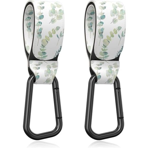 Baby Stroller Hooks for Hanging Bags, Universal Stroller Clips Stroller Accessories Hook Mommy Hook for Stroller, Diaper Bag, Shopping Bag, Purse, Backpack (Eucalyptus, 2 Pack)