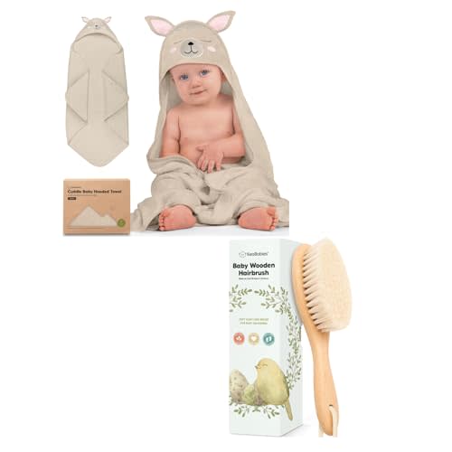 KeaBabies Baby Hooded Towel and Baby Hair Brush - Baby Towel, Toddler Towels, Hooded Towels for Baby - Baby Brush with Soft Goat Bristles - Soft Baby Towel