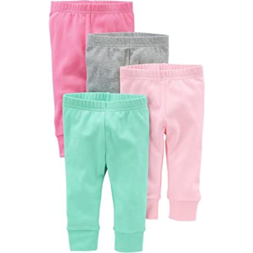 Simple Joys by Carter's Baby Girls' 4-Pack Pant, Mint Green/Pink/Grey, 0-3 Months