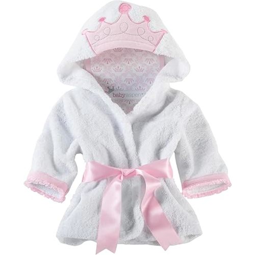 Baby Aspen Little Princess Hooded Towel Robe, 0-9 Months, Baby Bath Towel/Spa Robe