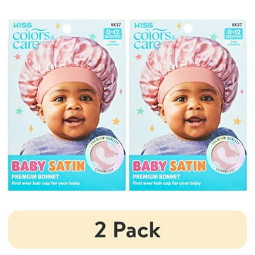(2 pack) KISS Colors & Care Baby Satin Premium Bonnet, Charmeuse, Pink Leopard, 0-12 Months