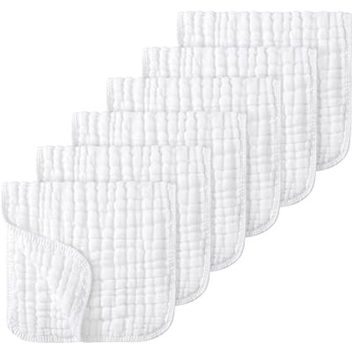 Looxii Muslin Burp Cloths 100% Cotton Muslin Cloths Large 20''x10'' Extra Soft and Absorbent 6 Pack Baby Burping Cloth Pure White
