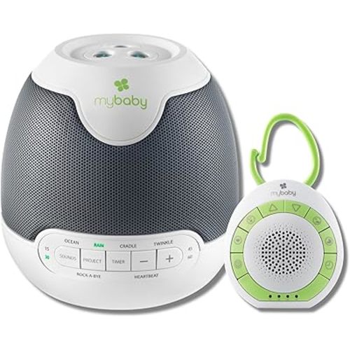 MyBaby Travel Bundle. Lullaby Sound Machine & Projector with 6 Sounds and Projects Soothing Images + MyBaby Clip Baby Sound Machine with 4 Soothing Sounds, Integrated Clip, Small and Lightweight
