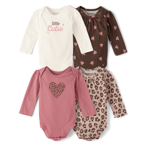 Baby Girls Leopard Bodysuit 4-Pack - Pink