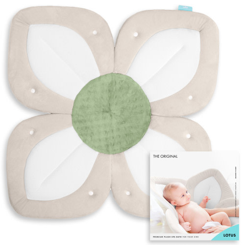Blooming Bath Lotus Baby Bath Seat - Sink Baby Bath Insert, Cream/Olive with Snaps