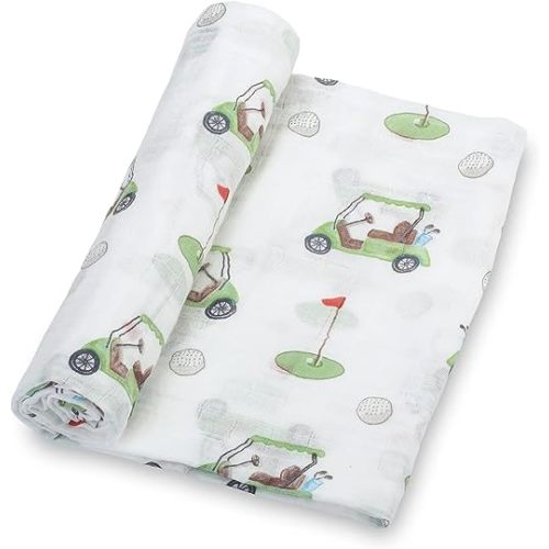 LollyBanks Baby Swaddle Blanket, 100% Cotton Muslin Blankets for Boys, Large 47 x 47 Inches Baby Receiving Blanket, Soft and Breathable Infant Swaddle, Baby Essentials, Registry (Golf Print)