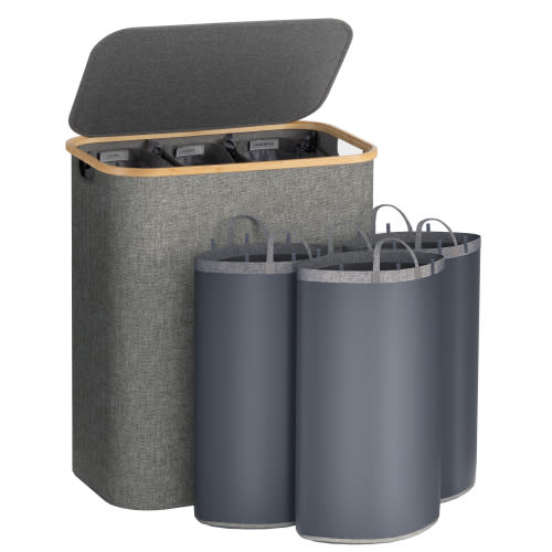 HBlife Hampers for Laundry Basket with Lid, 160L Extra Large 3 Section Clothes Divided Organizer for Bedroom, Laundry Room,Dirty Clothing Hamper, Gray