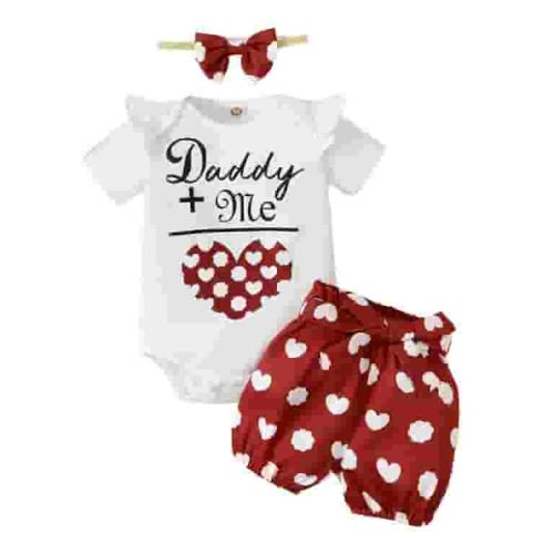 6 Months Baby Girls Clothes 9 Months Infant Girls Summer 3PCS Outfits Letter Print Short Sleeve Romper Top Heart Print Shorts Headband Set White