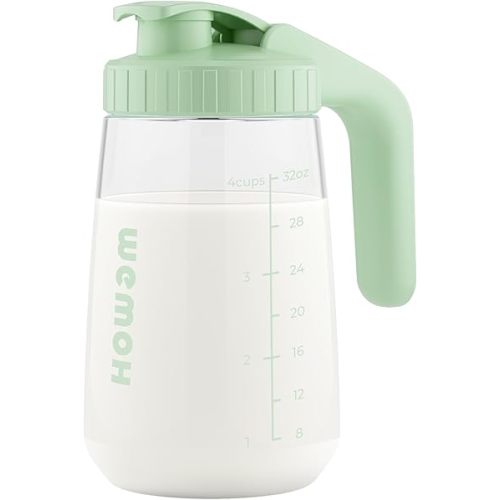 Breast Milk Pitcher, Lab-Tough Glass Resistant to Heat and Cold, Leakproof Breat Milk Fridge Storage Container with Wide Mouth & Ergo Grip, BPA-Free Dishwasher Safe, Baby Formula Pitcher (Green)