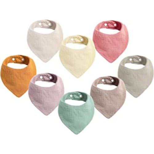 Muslin Baby Bandana Drool Bibs, 100% Cotton Absorbent Bandana Bibs Set for Boys Girls, Soft Newborn Bibs Solid Colors 8 Pack 0-36 Months