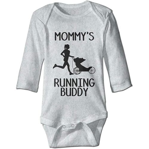 Mommy's Running Buddy Funny Romper Baby Girls Onesie Jumpsuit Gray, 12-18 Months