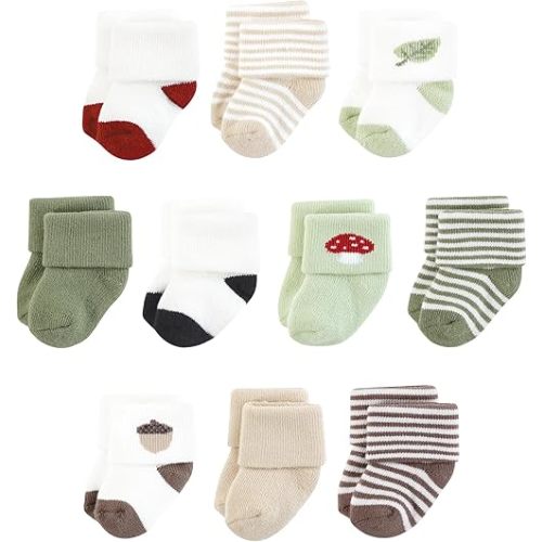 Touched by Nature Baby Infant Boy Organic Cotton Socks, Forest Explorer, 0-6 Months, Brown