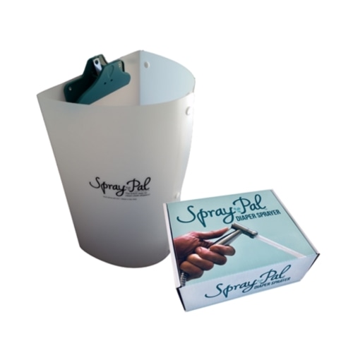 The Spray Pal cloth diaper sprayer and splatter shield in one discounted bundle with FREE shipping! Must have cloth diapering accessories, especially after your baby starts eating solid foods.
