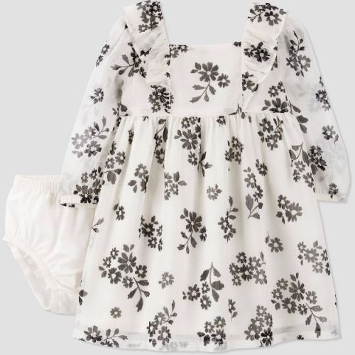 Carter's Just One You®️ Baby Girls' Floral Ruffle Dress - White/black 9m