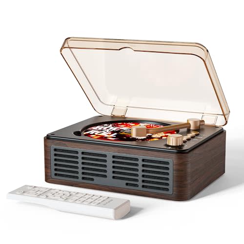 CD Player with Speakers Bluetooth Nostalgic Retro Portable CD Players for Home Wood Music Player FM Radio for HomeWired and Remote Control-Walnut Brown
