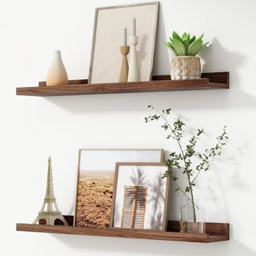 Picture Ledge Shelf, Floating Shelves for Wall, 30" W Set of 2, Brown