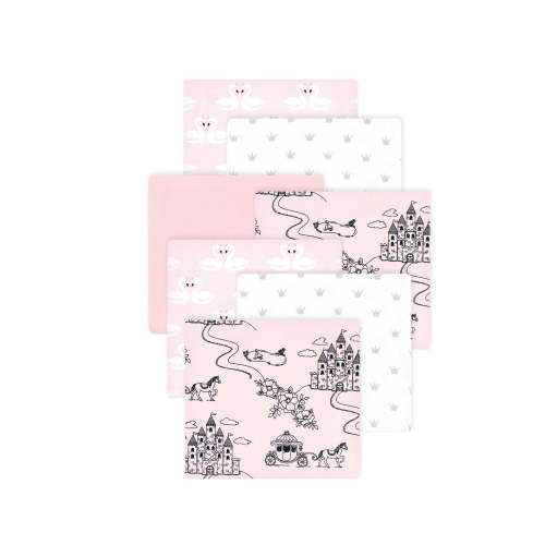 Little Treasure Hudson Baby Girls Cotton Poly Flannel Receiving Blankets Multipack, Pink Fairytale Princess, 30x30 inches