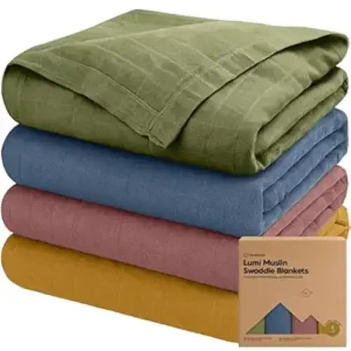 4-Pack Muslin Swaddle Blankets for Boys, Girls - Organic Baby Swaddles for Newborns, Soft & Breathable Receiving Baby Blankets for Girl, Boy, Neutral, Newborn Essentials Gift (Corals)