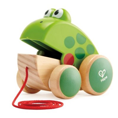 Hape: Pull Along Frog - Wooden Green Toy W/ Open & Close Mouth, Rubber Rimmed Wheels, Push & Pull Play, String Take Along, Baby, Toddler & Kids Age 1+