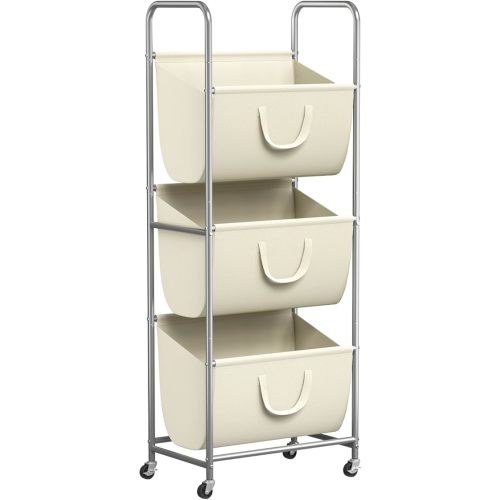 ELYKEN 120L Vertical Rolling Laundry Hamper with Removable Bags, 3 Section Laundry Baskets with Wheels, Space-Saving 3 Tier Laundry Sorter for Small Spaces, Dorm, Bedroom, Bathroom, Laundry Room