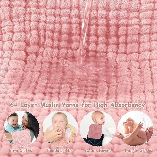 Looxii Muslin Burp Cloths 100% Cotton Muslin Cloths Large 20''x10'' Extra Soft and Absorbent 6 Pack Baby Burping Cloth for Boys and Girls Gradient Pink