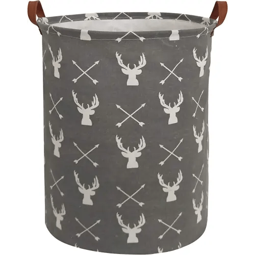HIYAGON Large Storage Baskets,Waterproof Laundry Hamper,Collapsible Canvas Laundry Basket for Kids Room,Toy Organizer,Home Decor,Baby Hamper(Grey deer)