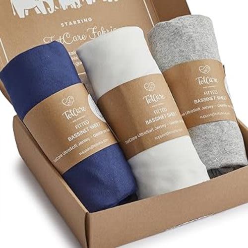 Bassinet Fitted Sheets Compatible with Halo Bassinest Swivel Sleeper Mattress - Buttery Soft, Silky Comfort, Premium Stretchy Jersey Knit Bassinet Sheets - Navy + Grey + Cloud, 3 Pack
