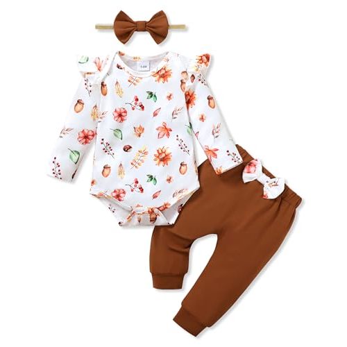 YALLET Baby Girl Clothes Newborn Infant Girl Outfits Floral Romper+Pants+Headband Fall Baby Layettes for Clothing 0-18 Months