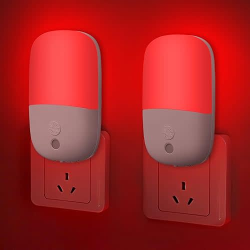 Red Night Lights with Retractable Plug [2 Pack] - 0.5W Red Light Night Light with Dusk to Dawn Sensor - Auto On/Off LED Night Light Plug into Wall Pefect for Bedroom, Bathroom, Hallway