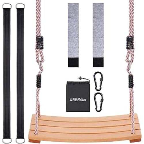 Wooden Tree Swing for Adults and Kids - Curved Wood Tree Swing Seat for Extra Comfort- includes Complete Tree Swing Hanging Kit- Indoor or Outdoor Rope Swing for Trees with Curved Wooden Swing Seat