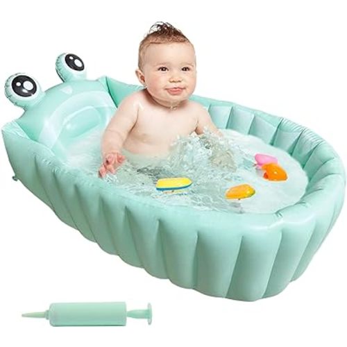 HotMax Inflatable Baby Bathtub Portable Travel Bath Tub for Infants to Toddler Foldable Non Slip Spa Tub with Air Pump (Green)