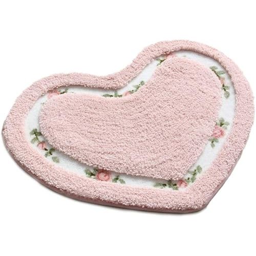 Pretty Floral Rose Heart Shape Bathroom Mat ,Super Soft Pink Shaggy Rug Floor Decoration Carpet,Great for Kitchen,Living Room,Toilet