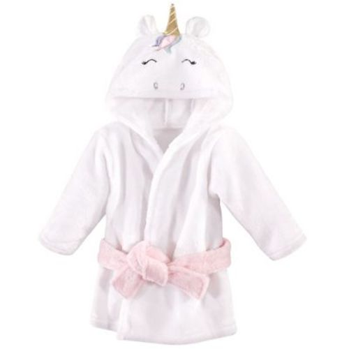 Hudson Baby Infant Girl Plush Animal Face Bathrobe, Multicolor Unicorn, 0-9 Months