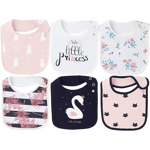 Maiwa 6 Pack Waterproof Cotton Baby Bibs for Girls Boys for Drooling Eating with Snaps