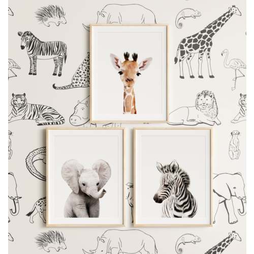 Baby Safari Animals Set of 3 Nursery Art Prints