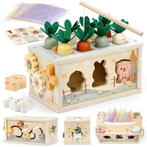 Joyreal 8-in-1 Toddler Montessori Educational Toys for Boys and Girls - Wooden Tissue Box Toy for Baby First Birthday Gifts - Sensory Toy for 18 Months+ Kids Preschool Learning Fine Motor Skills Game