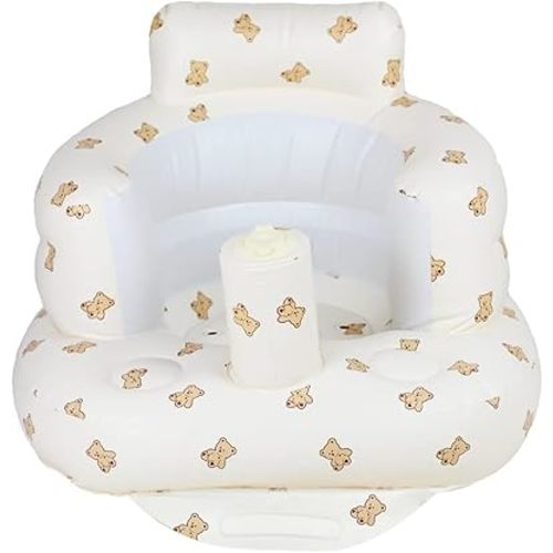 Inflatable Baby Seat, Inflatable Baby Chair for Babies 3 Months and Up Summer Baby Inflatable Seat for Sitting Up, Blow Up Baby Floor Seat with Built in Air Pump, Bear