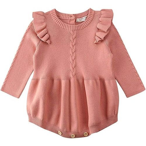 Merqwadd Infant Toddler Baby Girl Warm Romper Solid Longsleeve Knit Sweater Winter Rompers