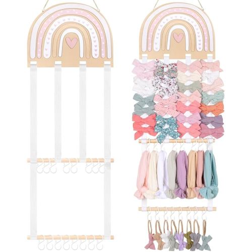 POVETIRE Headband Holder Bow Holder for Girls Hair Bows,Rainbow Hair Accessories Organizer Storage Wall Hanging Display for Nursery Toddler Girls Room