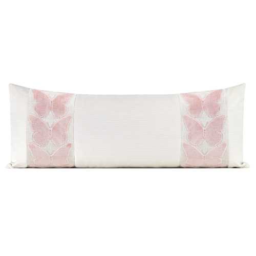 XL Lumbar Pillow Cover | Striated Velvet Pillow Cover with Large Butterfly Trim | Alabaster Cream + Ballet Pink Lumbar | 14x36 | 14x48 |