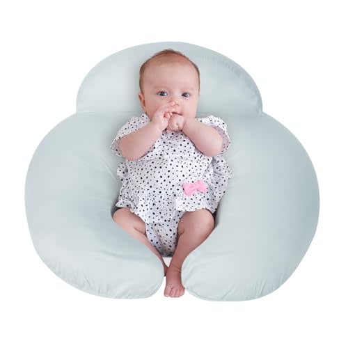AMASKY Breast Feeding Pillows for Mom, Soft Cover with Breathable Filling, Machine Washable, Cotton, Light Blue