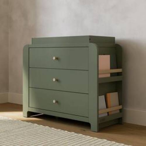 Read-with-Me Olive with Driftwood 3 Drawer 42.87 in. Wide Dresser with Changing Topper
