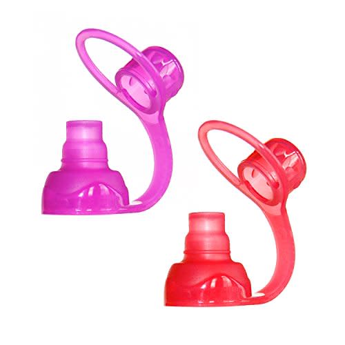 ChooMee SoftSip Food Pouch Top | Baby Led Weaning | No Spill Flow Control Valve, Protects Childs Mouth, 100% Silicone, BPA Free | 2CT Red Purple
