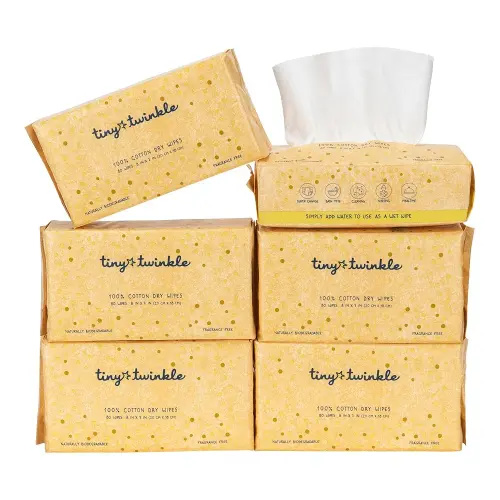Tiny Twinkle 100% Cotton Dry Wipes | 480 Count | Use Wet or Dry | Fragrance-Free, Hypoallergenic, Cashmere-Like Softness, Strong & Absorbent | Ideal for Diaper Changes, Bath, Mealtime & On-The-Go