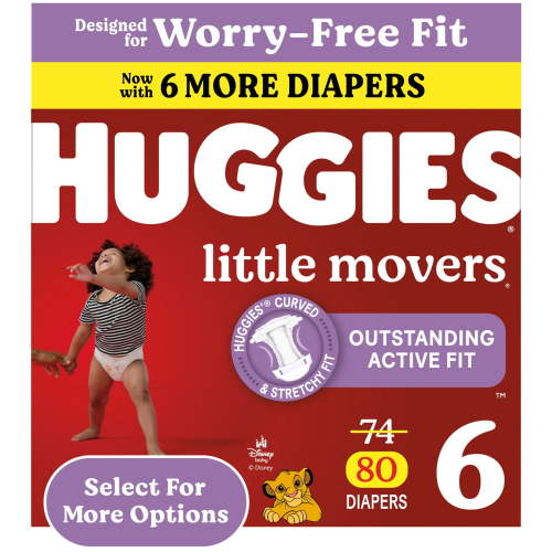 Huggies Little Movers Baby Diapers, Size 6 (35+ lbs), 80 Ct (Select for More)