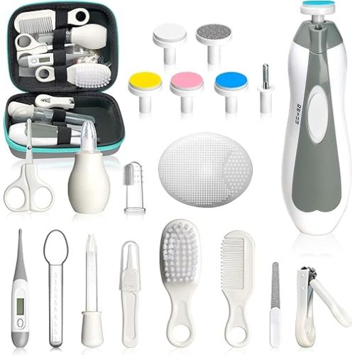 Baby Healthcare and Grooming Kit, Portable Baby Safety Care Set, Baby Essentials kit for Newborn (Grey White 20 in 1)