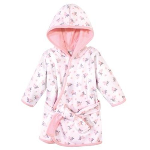 Hudson Baby Infant Girls Cotton Rich Bathrobe, Pink Gray Floral, 0-9 Months
