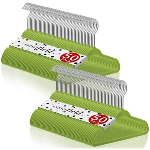 Casafield 11" Velvet Baby Hangers for Infant & Toddler Clothes, Lime Green - Set of 100