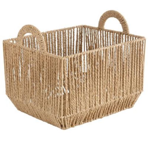 Simplify Paper Rope Vertical Weave Storage Basket Large Kennedy International: Rectangle, Iron, 10" H, 15" D, 13" W, Brown